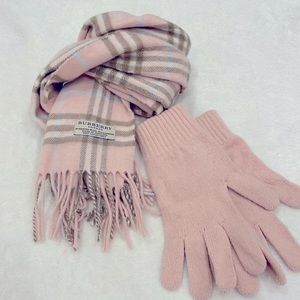 Burberry London wool and cashmere Scarf and matching gloves.